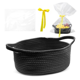 WYYFXY® Empty Gift Basket Braided with Cellophane Bags and Bow, Basket Gift Cotton Rope Baskets for Gifts, Holidays, Birthdays (Black)