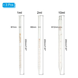 PATIKIL Graduated Dropper Pipettes Kit, 3 Pack 1ml/2ml/10ml Borosilicate Glass Pipette with Rubber Squeeze Bulb for Transfer Liquid for Lab, Chemistry