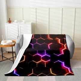 Honeycomb Flannel Fleece Throw Blanket,All Season Hexagonal Red Purple Black Bed Blanket Geometrical Fuzzy Blanket for Bed Sofa Couch,Bedroom Decor Beehive Geometric Plush Blanket Throw 50"x60"