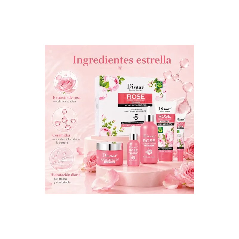 Crema Extracto Rosas. Ceramidas, Arrugas, Hidratante, 5 Pzs