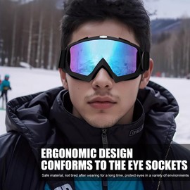 immoono 2Pcs Motocross Goggles with Neck Gaiter Dirt Bike ATV Racing Ski Motorcycle Goggles Cycling Glasses for Outdoor Sport, Black Frame Colorful-Silver Lenses