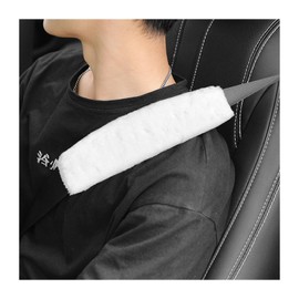 Ziciner 2 Packs Car Seatbelt Covers Shoulder Pad, Universal Soft Faux Sheepskin Shoulder Cover for Comfortable Driving, Fluffy Seat Belt Protector Help to Protect Your Neck and Shoulder (White)