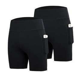 DEVOROPA Girls 5" Spandex Volleyball Shorts 2-Pack Youth Athletic Gymnastics Shorts Kid Yoga Dance Compression Shorts Pocket Black XS