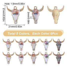 SUNNYCLUE 1 Box 30Pcs 5 Colors Bull Charms Gold Bull Charm Bulk Western Cow Skull Head Cattle Animal Enamel Western Charms for Jewelery Making Charms Findings DIY Necklace Earring Adults Craft