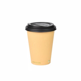BIOFUTURE Biodegradable Coffee Cups – 50 x 6oz – 16oz (170ml – 450ml) Disposable Paper Cups with Lids – Eco-Friendly and 100% Compostable – Ideal for Tea, Coffee, and Hot Drinks (Sand, 12oz)