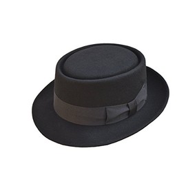 viz-uk wear Black Hand Made Wool Felt Porkpie Trilby Hat with Black Band
