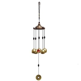 AIMALL Wujiaoting Metal Dragon Wind Bell Pendant - Traditional Feng Shui Wind Chime with Dragon Design, 21.1in Hanging Ornament for Home and Garden Décor, Lucky Charm, 5 Bells and Lucky Coin