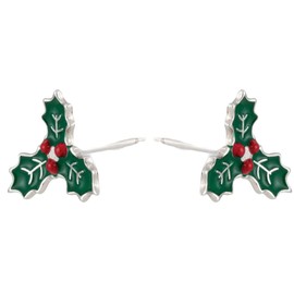 Mistletoe Flower Christmas Stud Earrings Jewelry with Enamel & 925 Sterling Silver Back Posts