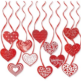 Valentines Hanging Swirl, Valentines Day Heart Banner Valentine's Day Decorations Hanging Red Heart Banner Wall Ornaments for Anniversary Wedding Birthday Party Valentines Décor(12Pcs)
