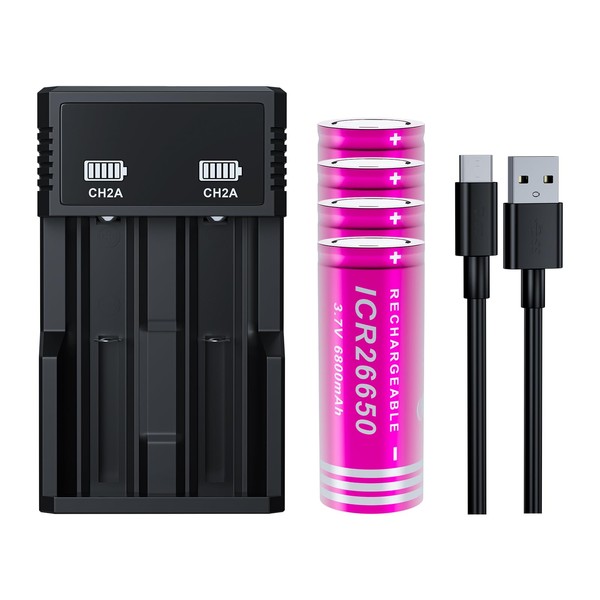 BENKIA 26650 Rechargeable Battery 6800mAh Large Capacity 3.7Volt Batteries Flat