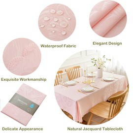 Pink Tablecloth Valentines Day Jacquard Fabric Table Cloth for Rectangle Table Waterproof Washable Leaves Soft Table Cover for Dinning Birthday Party Decoration Kitchen & Table Linens (60X84 In)
