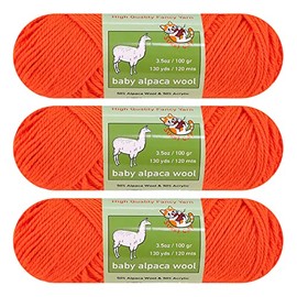 Baby Alpaca Luxury Wool Blend Yarn Worsted Weight 3 skeins (100g/3.5oz/Each) Art Crafts Crochet and Knitting Sunny Cat Premium Brand (43 Peach Orange)