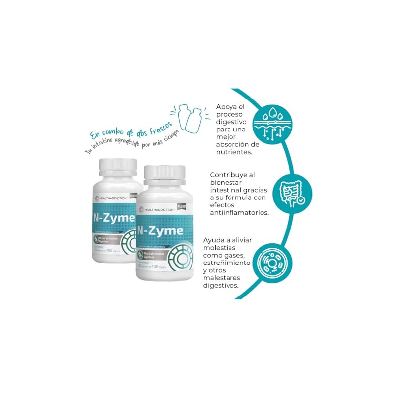 Healthaddiction Pack Enzimas Digestivas Avanzadas Cápsulas 400mg Lactasa Proteasa Amilasa