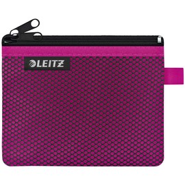 Leitz WOW 40110023 Pencil Case with 2 Compartments, Smooth Zip, Washable, Ideal Nylon Wallet, Size S, 14 x 10.5 cm, Pink