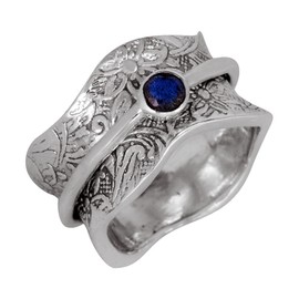 ENERGY STONE 925 Sterling Silver Fidget Ring | Women Silver Ring | Balance & Beauty with Labradorite | Blue Flash Labradorite | Teacher Stone | Bring Out the Best in Others | Centering | Size 8