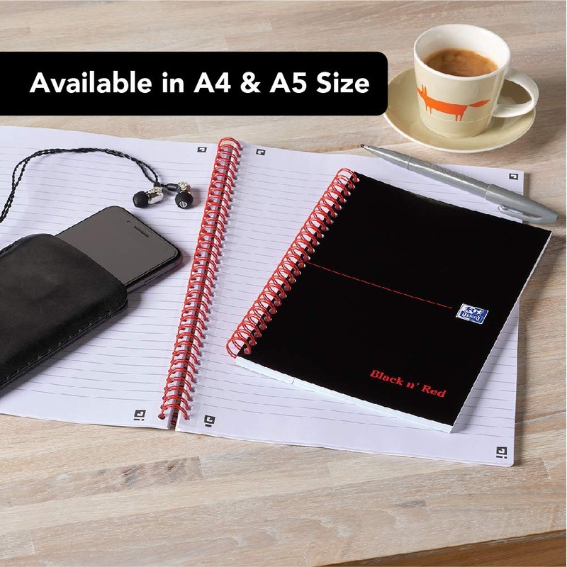 Oxford Black n' Red 100080174 Wirebound Softback Notebook, Black/Red, A4