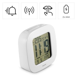 Hama - Sveglia da viaggio radiocontrollata RC45, calendario, indicazione della temperatura, bianco