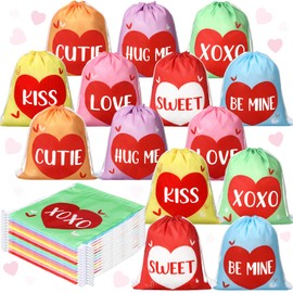 SilTriangle 28 Pcs Valentine Drawstring Gift Bags 10 x 12 Inch Valentine Treat Candy Bag Oxford Fabric Heart Folding String Sack Bags for Teens Travel Birthday Party Gifts Sports(Cheerful Colors)