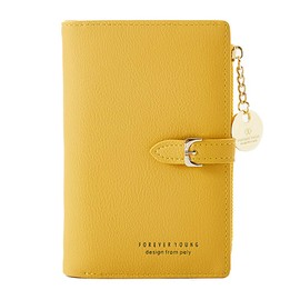Women's RFID Blocking Short Purse PU Leather Medium Clutch Wallet Bifold Card Coin Holder Organizer Small Lady Purse (Yellow)