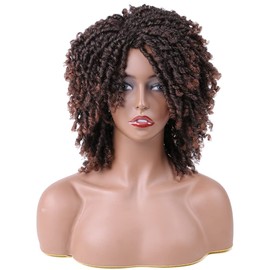 YOVEKAT Black Women Men Short Dread Hair Wig Synthetic Wig Afro Curly Wig Party Daily Replacement Man Wig (Coffee)