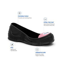 Oshatoes PTL Women's Steel Toe Shoe Covers - Slip-Resistant PVC Safety Overshoes, Pink, Medium Men's Shoe Size 8-9 / Women's Shoe Size 10-11