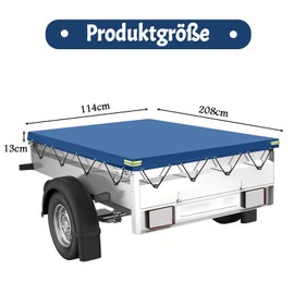 ToKinCen Trailer Tarpaulin Flat Tarpaulin 208 x 114 x 13 cm Waterproof Tarpaulin Trailer Cover Blue 420D Oxford Material Suitable Wind and Sun Protection - Car Hanger 750 kg