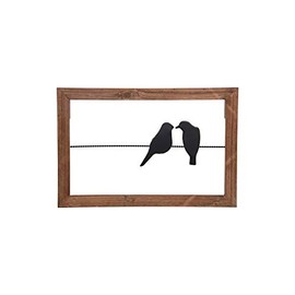 Foreside Home and Garden 18 x 12 inch Rustic Birds On A Wire Wood and Metal Wall Décor, 10, Black, Brown