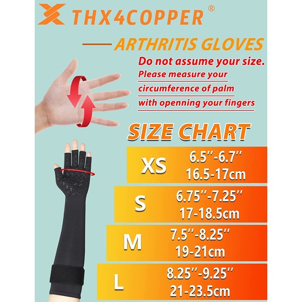 Thx4COPPER Osteoarthritis Compression Gloves Finger Free Adjustable - Wrist Support Copper Extra Long Glove for RSI Carpal Tunnel Syndrome (1 Pair, M)