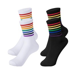 STIFFENERS 2 Pairs Rainbow Ankle High Socks, Pride Accessories, Pride Socks, Pride Outfits, Men Women Rainbow Striped Socks, Pride Month Gay Socks for LGTBQ Party Accessories