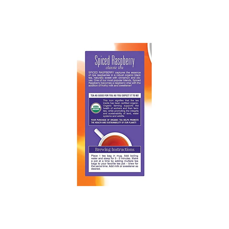 Davidson's Organics, Spiced Raspberry, 25-count Tea Bags, Pack of 6
