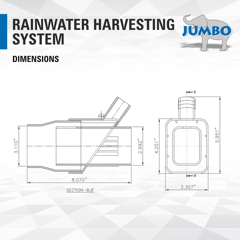 JUMBO Rooftop Rainwater Harvesting System from Downspouts Diverter Size 2”