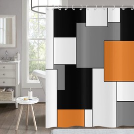 Hnmdmyi Orange Shower Curtain 180x200, Grey Black and White Shower Curtains Modern Geometric Decorative Bathroom Curtains with Hooks Waterproof Polyester Fabric Washable Bath Curtains for Wet Room