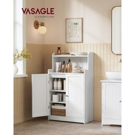 VASAGLE 39.4-Inch Tall Storage Cabinet, Floor Cabinet with 2 Doors, 2 Adjustable Shelves, Freestanding, for Bathroom, Kitchen, Living Room, Cloud White UBBC770W01