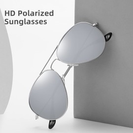 MEETSUN Aviator Sunglasses for Men Women Driving Polarized UV400 Protection Metal Frame(Silver-Silver)