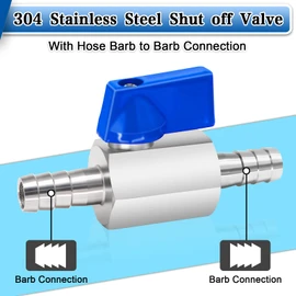 1/2'' Barb Shut Off Valve, 304 Stainless Steel Hose Barb Ball Valve, 1/2inch Fuel Shut Off Valve with Clamps, Heavy Duty Fuel Hose Barb Shut Off Valve for Heater Hose、Fuel、Water、Drip Irrigation, etc