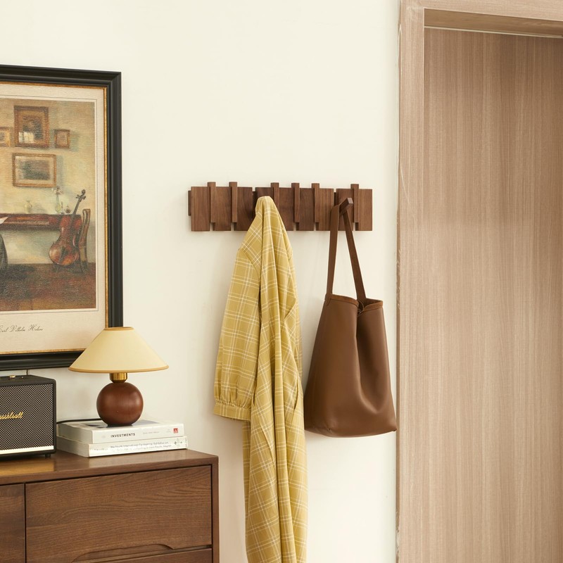 QUELLANCE Wood Coat Rack Wall Mount, Coat Hooks Hanger Wall