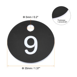 sourcing map Round 1-10 Number Tag Key Tag Acrylic Engraved Black ID Tag for Decoration, Pack of 10