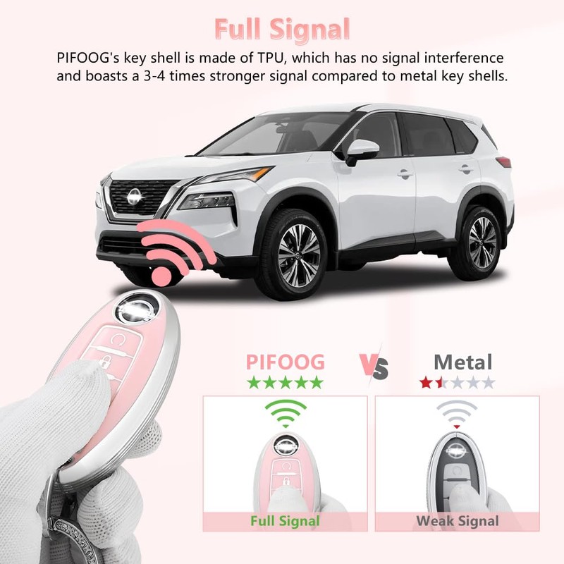 PIFOOG Key Fob Cover for Nissan 5 Button Pink Car