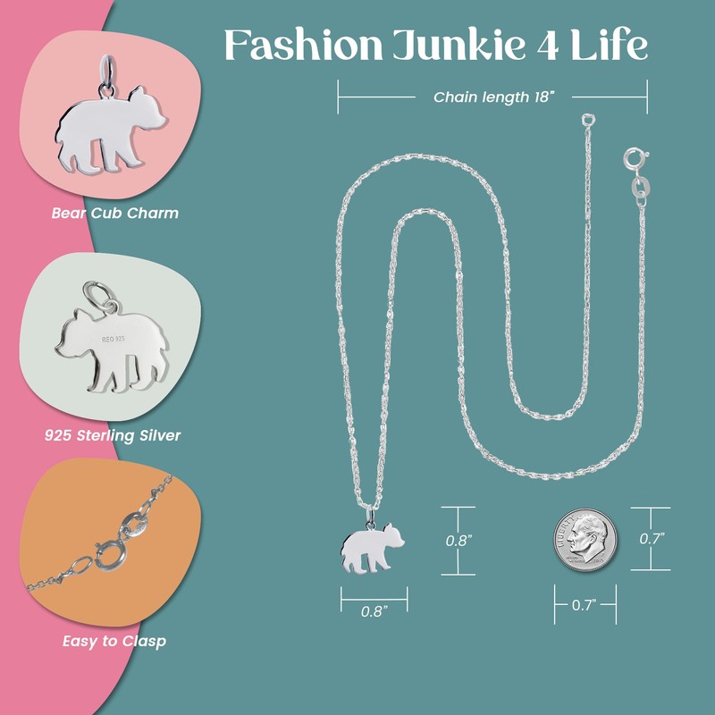 FashionJunkie4Life Collar con dije de plata de ley, Plata esterlina