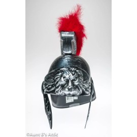 Jacobson Hat Roman Solider Helmet Brushed Silver Metallic Look Plastic Costume Helmet W/ Red