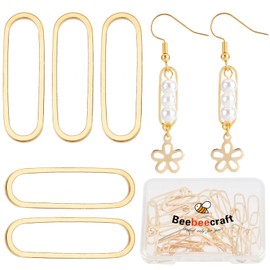 Beebeecraft 50Pcs 18K Gold Plated Beading Hoop Earrings Finding Oval Linking Rings Circle Frames Charms Jewelry Connectors for DIY Dangle Earring Necklaces Bracelets Making