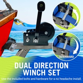 Boat Trailer Winch with Strap Hook, Manual Hand Heavy Duty Winch, One-Speed Ratchet Gear, 2000 lb for Towing Cars, Trucks, and Trailers