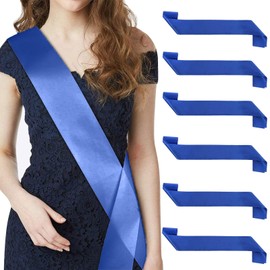 Kotkiddy Pack of 6 Sash Empty Sash Print DIY Plain Satin Sash Individual Sash Blank Satin Sashes Decorative Sash Bride for Wedding Party (Blue)
