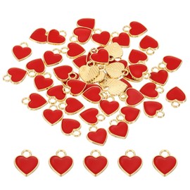PATIKIL 50pcs Heart Charm, Heart Bracelet Charm Pendants Small Bulk Resin Alloy Glitters for Jewelry Making Bracelets Earrings Necklaces DIY Crafts, Red