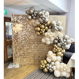 Shimmer Wall Backdrop Champagne Gold Square Sequin Wall Panel Backdrop Decor for Wedding, Anniversary, Birthday, Party, 24 Panels