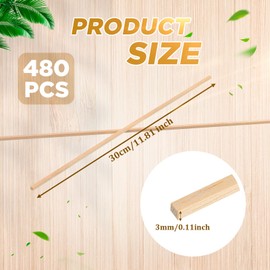 Menkxi 480 Pcs Balsa Wood Sticks 1/8 x 1/8 x 12 Inch Wood Strips Hardwood Square Wooden Craft Dowel Unfinished Balsa Wooden Sticks for Crafts DIY Projects Models Making Supplies