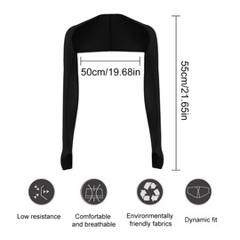 WUSJCOF 1 Piece Black UV Long Women's Sunscreen Arm Scarf Ice Silk Cooling Scarf Cuffs With Fingerholes Gloves Without Finger Sleeves (Gants sans manches), black