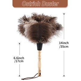 FeelfunFeather Ostrich Feather Duster Classic 14" Feathers Dusters Natural Fluffy with Wooden Handle and Eco-Friendly Reusable Handheld for Cleaning Supplies Home, Car, Office(3PCS)