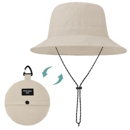 Sun Hat Women UV Protection Packable Sunhat Womens Bucket Hats Safari Hiking Gardening Hat Golf Beach Bucket Hat with Strings Light Khaki