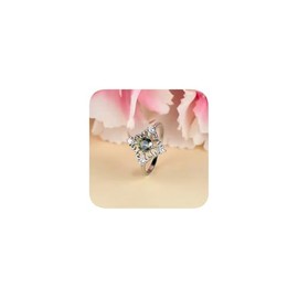 Vintage 925 Plated Silver Princess Cut Wedding Engagement Ring for Women's Round Simulated Cubic Zirconia Rainbow Topaz Gemstone Eternity Flower Ring for Women Size 7#